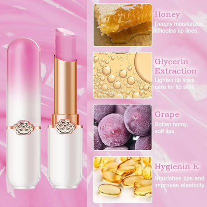 BINGBRUSH Peach Color Changing Lipstick,Moisturizer Long Lasting Lip Care Lip Balm Magic Lip Gloss Lip Tint Stain Gloss Set for Women (1pc Grape)