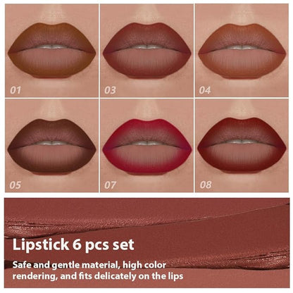 BINGBRUSH 2-in-1 Gradient Lip Liner & Lipstick Combo,Matte Longwear Waterproof Lip Pencil with Cone Tip,Smudge Proof Crayon for Flawless Ombre Contour (6pcs-01#03#04#05#07#08#)