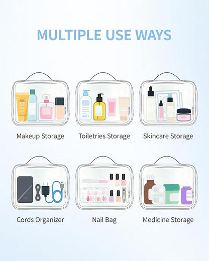 Narwey TSA Approved Clear Toiletry Bag for Travel, Waterproof PVC Clear Makeup Bags, Portable Compact Cosmetic Bag Make Up Organizer, Airport Airline Quart Size Compliant Bag (Mint Green Checkerboard)