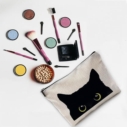 Cat Makeup Bag, Black Cat Kitty Kitten Cosmetic Bags for Women, Cat Owners Gifts, Black Cats Small Makeup Cosmetic Bag for Purse