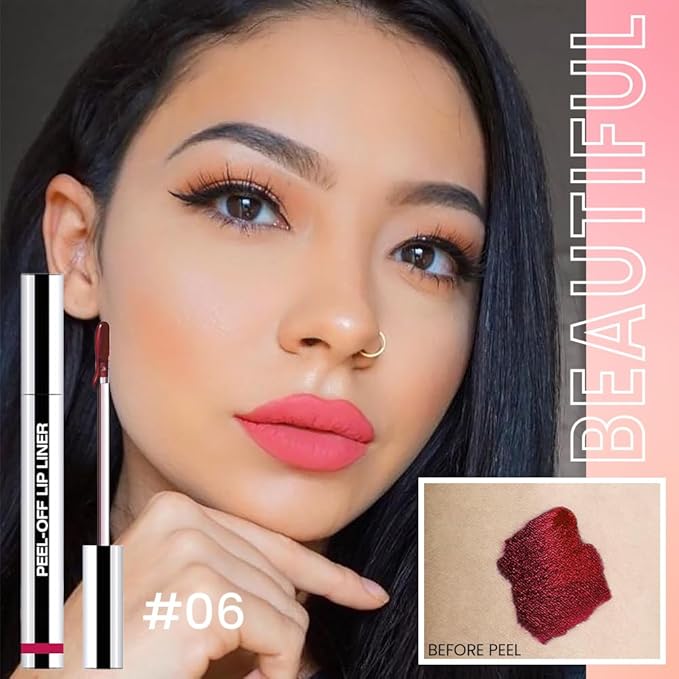 2Pcs Matte Lip Stain Peel Off Lip liner with Tweezer, Peel Off Lip Stain, Long Lasting Waterproof Lipstick Lip Gloss Tattoo, Transfer-proof for All Skin Types (0.24 fl oz-00#+06#)