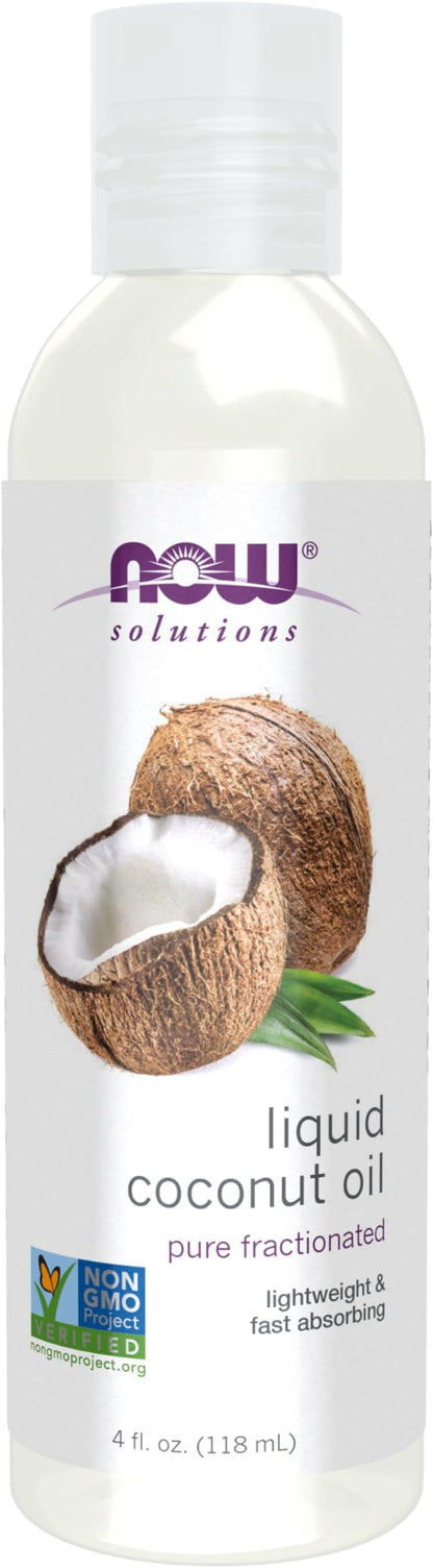 NOW Foods Solutions, Liquid Coconut Oil, Light and Nourishing, Promotes Healthy-Looking Skin and Hair, 4-Ounce