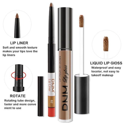 evpct 2Pcs Nude Matte Lip Liner and Lipstick Combo Set for Women, Nude Lip Combo Set Liquid Lips Stick Gloss and Lipliner Stains Set Long Lasting Waterproof, Lips Makeup 24 Hours labiales originales