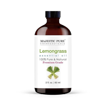 Majestic Pure Lemongrass Essential Oil with Glass Dropper - 2 Fl Oz - 100% Pure and Natural Lemongrass Oil - Premium Grade Essential Oils for Diffuser, Aromatherapy, Soap and Candle Making
