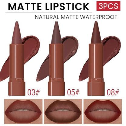 BINGBRUSH 2-in-1 Gradient Matte Lipstick & Lip Liner Set,3PcsLong Lasting Waterproof Lip Crayon for Women, Flawless Contour, Lightweight Ombre Lip Color Pencil(03#&05#&08#)