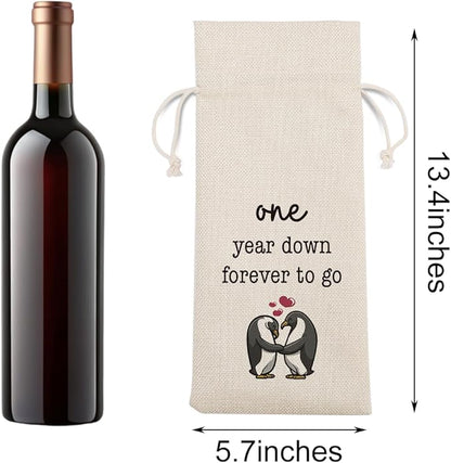 Gifts for First Anniversary for Couple Parents Husband Wife Vow Renewal Gifts One Year Down Forever to Go 1 year Wedding Anniversary Wine Gift Bag