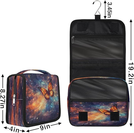 Travel Toiletry Bag for Women & Men Galaxy Animal Colorful Butterfly Hanging Cosmetic Organizer Portable Waterproof Makeup Case Make Up Bag with Compartments Travel Essentials for Bathroom Shower