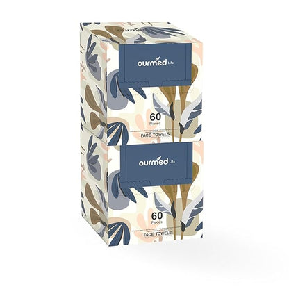 Ourmed Life Face Towels, Disposable Biodegradable Facial Towels for Sensitive Skin, Lint- free Facial Wipes for Washing Face, Skincare and Makeup Remover, Dry Wipes, 10"×7.9" Extra Large, 120 Count