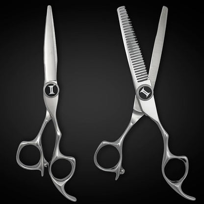 Apex 6" Complete Set of Hair Cutting Shears Includes a 6" Cutting Scissors and a 6" Thinning Shear with a Leather Case - 440C Stainless Steel - Designed by Saki Shears