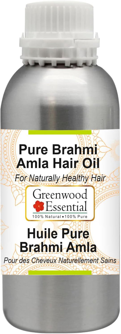 Greenwood Essential Pure Brahmi Amla (Emblica officinalis) Hair Oil Premium Therapeutic Grade for Hair, Skin & Aromatherapy 630ml (21.30 oz)