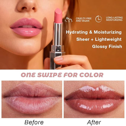 evpct Nude Brown Honey Lipstick Tinted Lip Balm, Sheer Hydrating Shine Tinted Lipstick for Women, Moisturizing Lip Color, Nourishing Tinted Lip Balm Plumper Gloss Stain, Glossy Shiny Finish, 08 Raisin