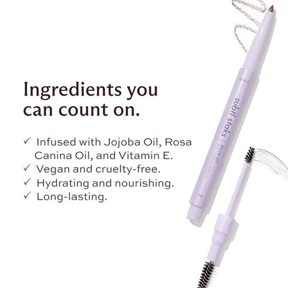 3-in-1 Brow Pencil - Vegan, Smudge-Proof, with Spoolie Brush and Clear Gel - Best Eyebrow Pencil for Fluffing, Filling, and Setting Brows, Medium Brown