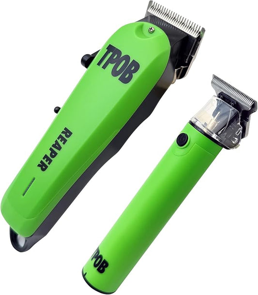 TPOB Slime 2 Ghost Black Clipper Trimmer Set Barber Hair Clippers for Men 6800 RPM with Rubber Case (Green)