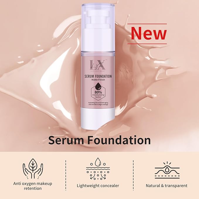 Moisturizing Foundation with 1% Hyaluronic acid, Deep Hydration & High Coverage Serum Foundation for A Smooth & Satin Finish, 408 Deep