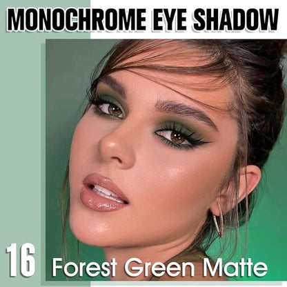 Green Single Matte Eyeshadow Makeup, Neutral Powde Eye Shadow for Women, Forest Green Matte Singles Eyeshadow Palette Pigmented Waterproof, sombras para ojos,Girls Monochrome Eyeshadows Gift 16