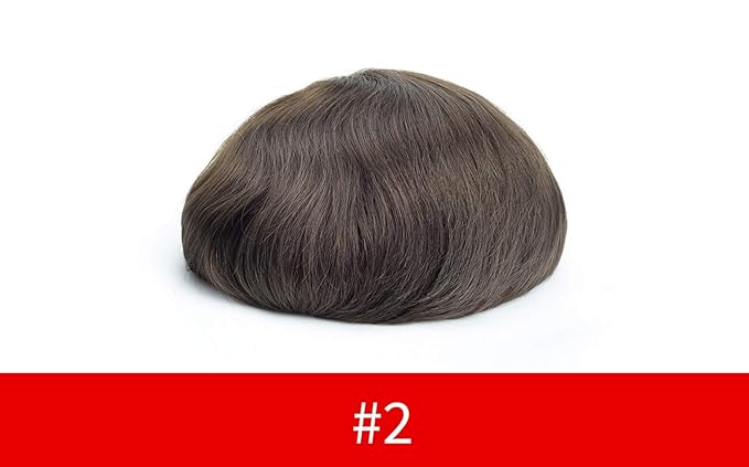 Lordhair Toupee for Men European human hair Full French Lace Hairpieces，Base Size 7x9 inch Hair Replacement System for Men Natural Hairline Human Hair Wig Dark Brown #2