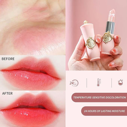 BestLand 3 Pcs/Set Flower Jelly Lipstick Set Temperature Change Moisturizer Long Lasting Nutritious Glossy Shine Lip Balm Magic Gold Crystal PH Color Change Lip Gloss for Women