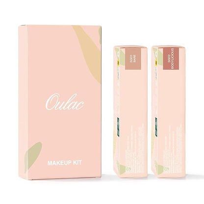 Oulac Beige Nude Satin Lipstick Set - Matte Lip Base, Full Coverage Lip Color, Satin Matte Finish, Cream Texture, Hydrating, Infused with Hyaluronic Acid, 4g*2 SG01+SG02