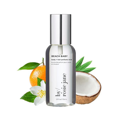By Rosie Jane Body & Hair Perfume Mist (Beach Baby) - Clean Hair & Body Mist for Women - With Notes of Orange Spritz, Ocean Water & Ylang Ylang (115ml)
