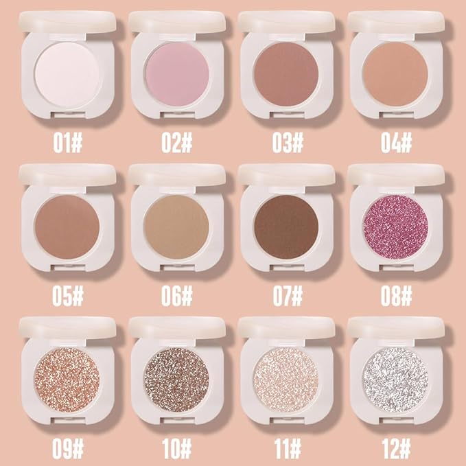 2Pcs Glitter Shimmer Sparkle Eyeshadow Palette Makeup For Older Women, Light Brown & Silver Glitter Shimmer Metallic Holographic Multichrome Cream Iridescent Single Monochrome Eye Shadow Makeup