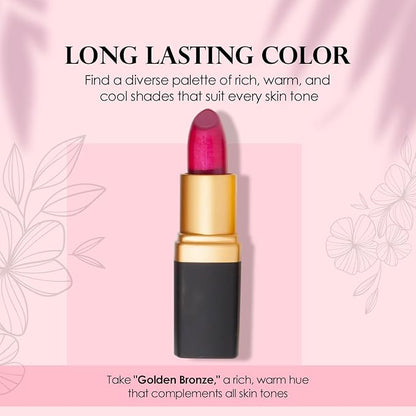 Vera Moore Creme Lipstick, Long Lasting, Lightweight, Moisturizing Opaque Color with Staying Power, Fragrance, and Paraben Free Cosmetics Soft Lipstick (Fuchsia)