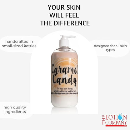 The Lotion Company 24 Hour Skin Therapy Lotion – Caramel Candy Scent, Full Body Moisturizer with Aloe Vera, Paraben-Free, Handcrafted in USA – 16 fl oz Bottle