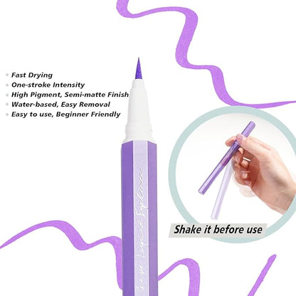 Liquid Eyeliner, Purple Eyeliner Pen, Long Lasting Colored Eyeliner Purple, Felt Tip Applicator for Precise Line, Smudgeproof, Easy to Use, Body Art Use (Lavender Whisper)