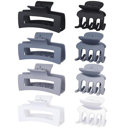 Medium Hair Clips for Women 8 Pcs Small Claw Clips for Thin and Thick Hair 2 Styles Hair Claw Clips Combination Rectangle Banana Jaw Hair Accessories for Women and Girls (Grey)
