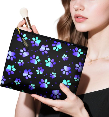 Cute Makeup Bag for Purse Waterproof Cosmetic Bags for Women Funny Smooth Zipper Travel Toiletry Pouch 10X8 Inches-Paw Print Makeup pouch