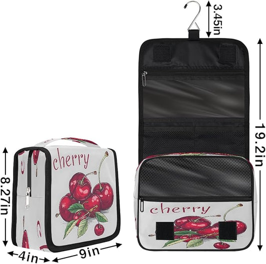 Travel Toiletry Bag for Women & Men Modern Fruit Cherry Hanging Cosmetic Organizer Portable Waterproof Makeup Case Make Up Bag with Compartments Travel Essentials for Bathroom Shower