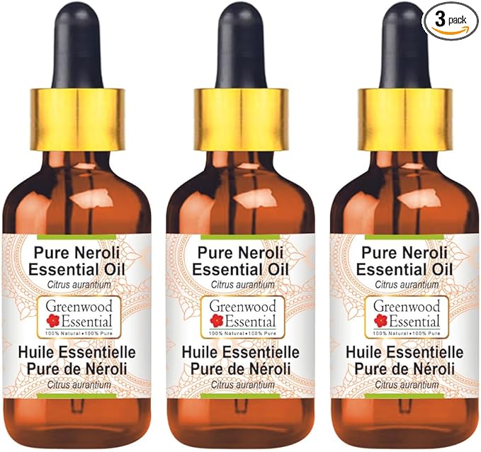 Greenwood Essential Pure Neroli Essential Oil (Citrus aurantium) with Glass Dropper Steam Distilled (Pack of Three) 100ml X 3 (10.1oz)