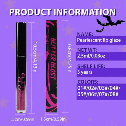 Dark Purple Metallic Lipstick for Women,Glitter Sparkling Liquid Lipstick,Long Lasting Waterproof Lightweight Comfortable Non-Drying Bold Dark Lip Gloss for Gothic Stage Makeup,Vegan