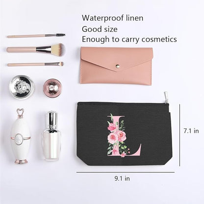 A-Z Personalized Cosmetic Bag Monogrammed Makeup Bags Bridesmaid Gifts Custom Toiletry Pouch Gifts for Women Mom Best Friend Sister Bride Bridesmaid (L)