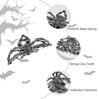 3 Pieces Large Metal Spider Net Hand Hair Claw Clips for Women and Girls Thick Long Hair, Nonslip Skeleton Spooky Barrette Headband Hair Styling Accessories for Halloween Christmas Gifts