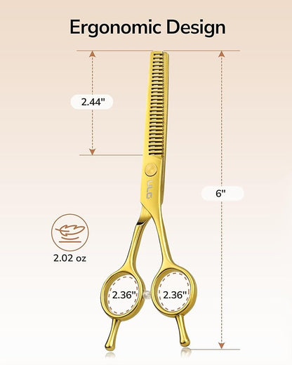 ULG Professional Texturizing & Thinning Shears - 6.5’’ Hair Cutting Scissors, Ultra Sharp Japanese Stainless Steel, Ambidextrous Ergonomic Handle for Barbers, Stylists, Salon & Home Use, Gold