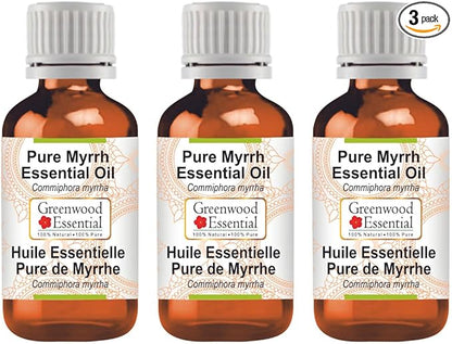 Greenwood Essential Pure Myrrh Essential Oil (Commiphora myrrha) (Pack of Three) 100ml X 3 (10.1oz)