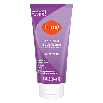Lume Acidified Body Wash 5 Pack Minis - 24 Hour Odor Control - Moisturizing Formulated Without SLS & Parabens - 1.5 ounce Tubes (Clean Tangerine, Lavender Sage, Peony Rose, Toasted Coconut, Unscented)