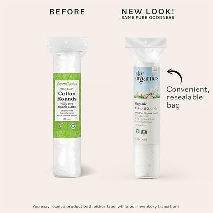 Sky Organics Organic Cotton Rounds for Sensitive Skin, 100% Pure GOTS Certified Organic for Beauty & Personal Care, 300 ct.
