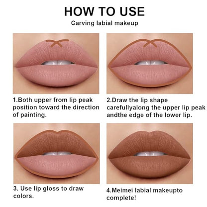 2pcs Rose-Beige Lip Liner and Lipstick Makeup Set, Nude Matt Liquid Brown Lipstick 24H Waterproof Long Lasting Matt Lip Kit (#25)