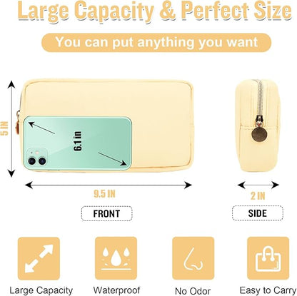 Nylon Small Makeup Bag for Purse, Cute Preppy Makeup Bag Cosmetic Zipper Pouch Purse, Waterproof Portable Travel Toiletry Bag Coin Pouch Clutch Makeup Brush Bag Organizer Storage for Women Men(Beige)
