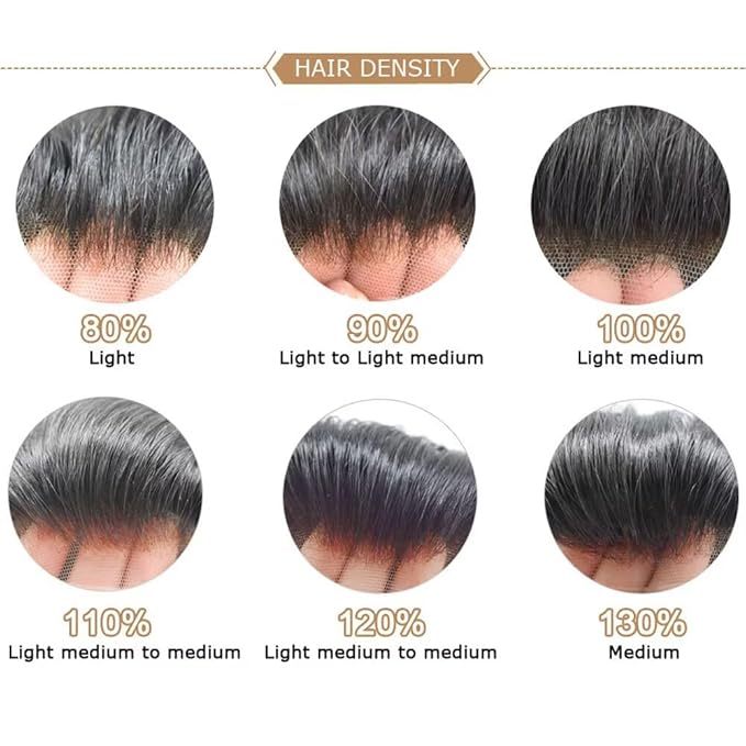 Toupee for Men French Lace Human Hair Replacement Systems Lace Center with Poly Around Hair Piece Mens Toupee Hair Units for Man V-Looped Front Male Hair Units 6"X9" #580