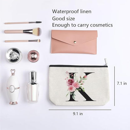 Initial Makeup Bag, Personalized Gifts for Women, Bridesmaid Gifts, Birthday Gifts for Women Mom, Gifts for Best Friend, Bride Bridesmaid Cosmetic bag (Letter K)