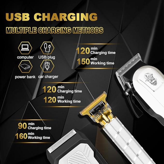 Clippers and Trimmers Set for Men Cordless Professional Hair & Beard Trimmer with Adjustable Lever and Large Battery Capacity, Electric Razor for Men, Ideal for Home Barber Shops