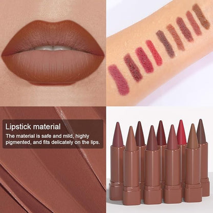 evpct Nude Brown Gradient Matte Lipstick Lip Liner Crayon Combo Pencil Set for Women Long Lasting Waterproof, Light Brown Matte Cream Lip Liner and Lipstick Combo Makeup Flawless Gradual Ombre Effect