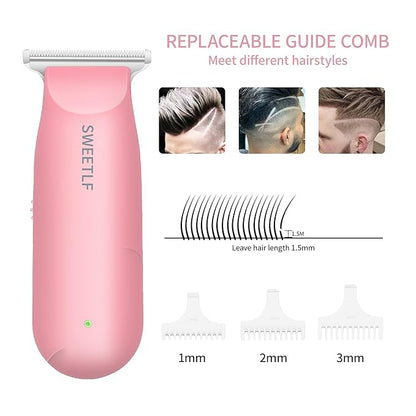 SweetLF Hair Clippers, Silent Cordless Hair Trimmer, Mini Hair Cutting Kit with 3 Guide Combs, USB Rechargeable, Portable, Pink