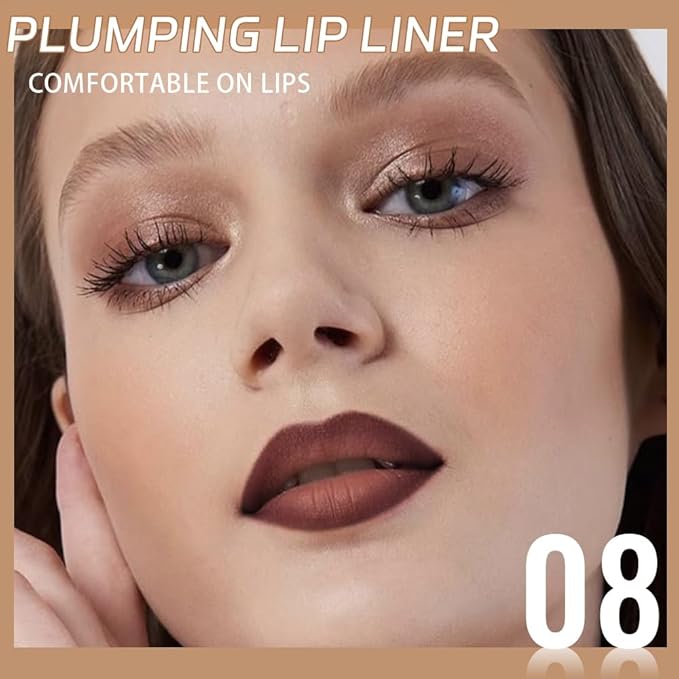 Maroon Matte Lip Liner Pencil, Plump Lip Liners Long-Lasting Creamy Formula, With Silicone Smudger for Define Contours & Sculpting Lip, Waterproof Non-Staining Crayon Lip Liner 08#