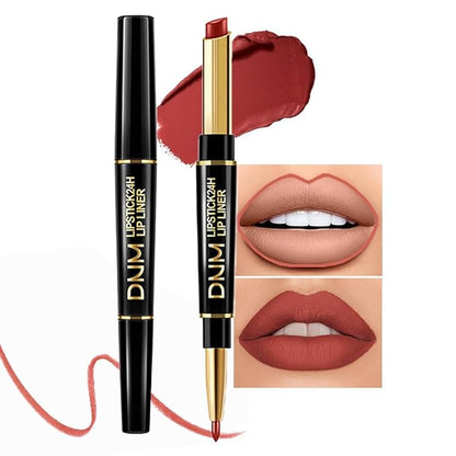 2-in-1 Light Brown Matte Lip Liner and Lipstick Set – Long Lasting 24H Waterproof Brown Lip Stain, Smudge Proof Lip Pencil Kit, Lip Makeup for Women and Girls, 10 Combo lapiz de labios
