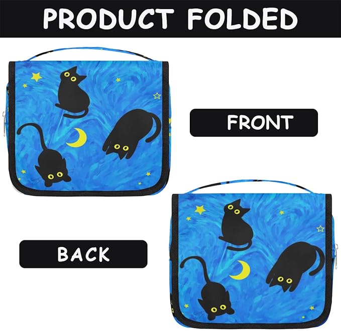 Cute Cat Travel Toiletry Bag with Hanging Hook for Women and Girls, DeepSkyBlue Cosmetic Makeup Case Organizer for Accessories, Shampoo, Full Sized Container, Toiletries