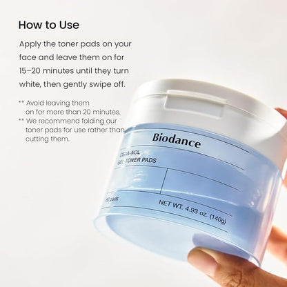 Biodance Cera-NOL Gel Toner Pads, Hydrating & Soothing for Sensitive Skin, Redness Reducing, Gentle Exfoliating Toner Pads, Korean Skincareㅣ4.93 fl.oz.(140g)*60Pads