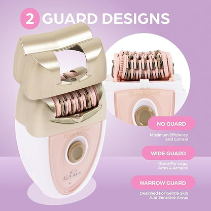 Epilady Gama Delicare Duo Rechargeable Epilator for Women, Cordless Electric Hair Removal Device, Hair Remover for Women, Bikini Trimmer for Women Pubic Hair, Dual Head, Dual-Volt, 2-Speed, LED Light
